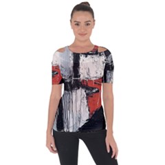 Abstract  Shoulder Cut Out Short Sleeve Top