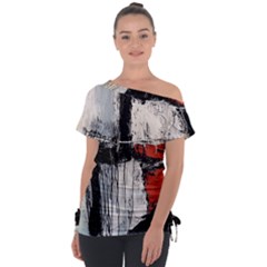 Abstract  Off Shoulder Tie-up T-shirt