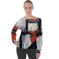 Abstract  Off Shoulder Long Sleeve Velour Top