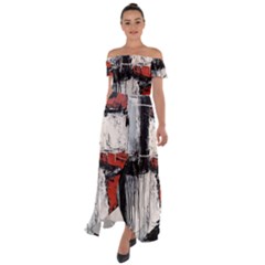 Abstract  Off Shoulder Open Front Chiffon Dress by Sobalvarro