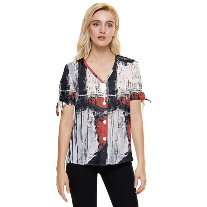 Abstract  Bow Sleeve Button Up Top