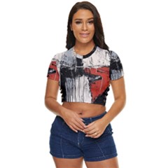 Abstract  Side Button Cropped T-shirt