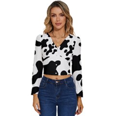 Cow Pattern Long Sleeve V-neck Top