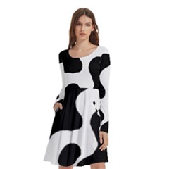 Cow Pattern Long Sleeve Knee Length Skater Dress With Pockets