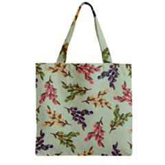 Berries Flowers Pattern Print Zipper Grocery Tote Bag