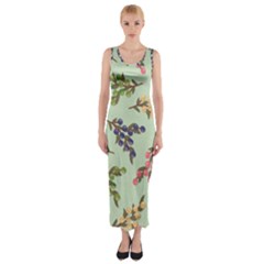 Berries Flowers Pattern Print Fitted Maxi Dress