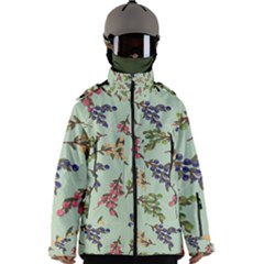 Berries Flowers Pattern Print Men s Zip Ski And Snowboard Waterproof Breathable Jacket
