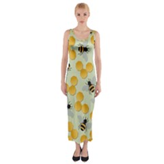 Bees Pattern Honey Bee Bug Honeycomb Honey Beehive Fitted Maxi Dress