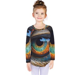Eye Bird Feathers Vibrant Kids  Long Sleeve T-shirt