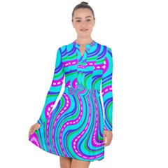 Swirls Pattern Design Bright Aqua Long Sleeve Panel Dress