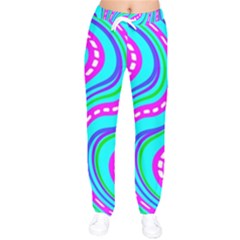Swirls Pattern Design Bright Aqua Women Velvet Drawstring Pants by Ndabl3x