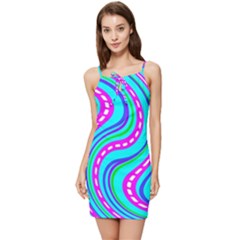 Swirls Pattern Design Bright Aqua Summer Tie Front Dress