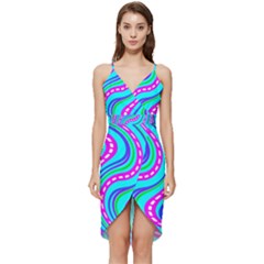 Swirls Pattern Design Bright Aqua Wrap Frill Dress