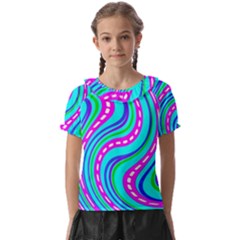 Swirls Pattern Design Bright Aqua Kids  Frill Chiffon Blouse