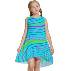 Pattern Swirl Pink Green Aqua Kids  Frill Swing Dress