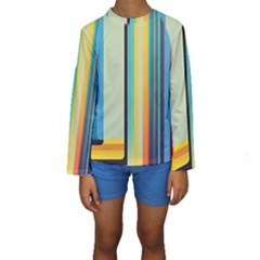Colorful Rainbow Striped Pattern Stripes Background Kids  Long Sleeve Swimwear