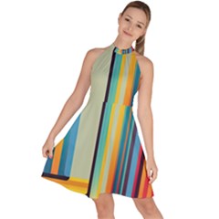 Colorful Rainbow Striped Pattern Stripes Background Sleeveless Halter Neck A-line Dress by Ket1n9