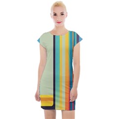 Colorful Rainbow Striped Pattern Stripes Background Cap Sleeve Bodycon Dress