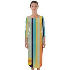 Colorful Rainbow Striped Pattern Stripes Background Quarter Sleeve Midi Bodycon Dress