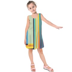 Colorful Rainbow Striped Pattern Stripes Background Kids  Sleeveless Dress