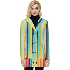 Colorful Rainbow Striped Pattern Stripes Background Button Up Hooded Coat 