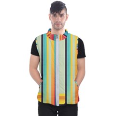 Colorful Rainbow Striped Pattern Stripes Background Men s Puffer Vest