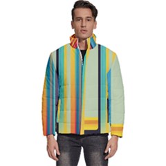 Colorful Rainbow Striped Pattern Stripes Background Men s Puffer Bubble Jacket Coat
