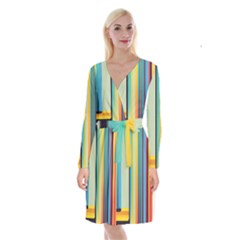 Colorful Rainbow Striped Pattern Stripes Background Long Sleeve Velvet Front Wrap Dress