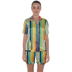 Colorful Rainbow Striped Pattern Stripes Background Satin Short Sleeve Pajamas Set