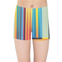 Colorful Rainbow Striped Pattern Stripes Background Kids  Sports Shorts