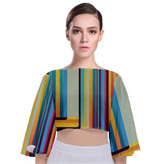 Colorful Rainbow Striped Pattern Stripes Background Tie Back Butterfly Sleeve Chiffon Top