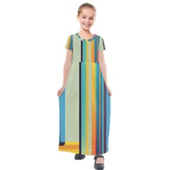 Colorful Rainbow Striped Pattern Stripes Background Kids  Short Sleeve Maxi Dress