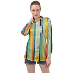 Colorful Rainbow Striped Pattern Stripes Background Long Sleeve Satin Shirt