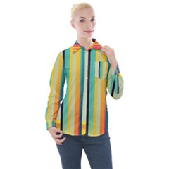 Colorful Rainbow Striped Pattern Stripes Background Women s Long Sleeve Pocket Shirt