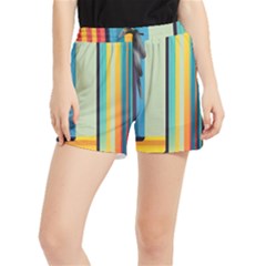 Colorful Rainbow Striped Pattern Stripes Background Women s Runner Shorts