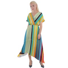 Colorful Rainbow Striped Pattern Stripes Background Cross Front Sharkbite Hem Maxi Dress