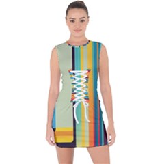 Colorful Rainbow Striped Pattern Stripes Background Lace Up Front Bodycon Dress by Ket1n9