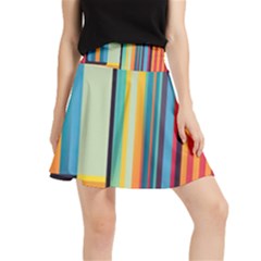 Colorful Rainbow Striped Pattern Stripes Background Waistband Skirt