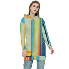 Colorful Rainbow Striped Pattern Stripes Background Women s Long Oversized Pullover Hoodie
