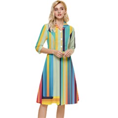 Colorful Rainbow Striped Pattern Stripes Background Classy Knee Length Dress