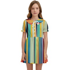 Colorful Rainbow Striped Pattern Stripes Background Kids  Sweet Collar Dress