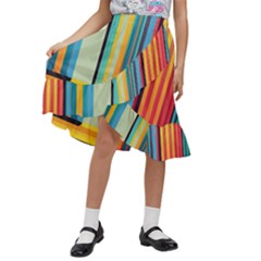 Colorful Rainbow Striped Pattern Stripes Background Kids  Ruffle Flared Wrap Midi Skirt
