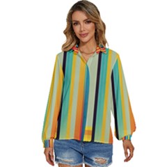 Colorful Rainbow Striped Pattern Stripes Background Women s Long Sleeve Button Up Shirt