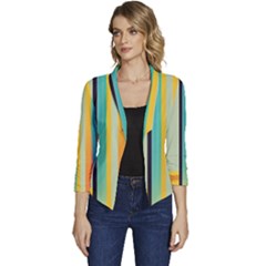 Colorful Rainbow Striped Pattern Stripes Background Women s Casual 3/4 Sleeve Spring Jacket