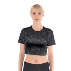 Midnight Blossom Elegance Black Backgrond Cotton Crop Top by dflcprintsclothing