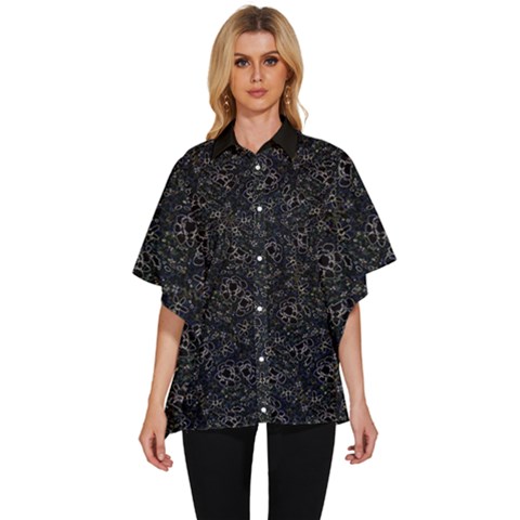 Midnight Blossom Elegance Black Backgrond Women s Batwing Button Up Shirt by dflcprintsclothing