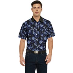 Stylized Floral Intricate Pattern Design Black Backgrond Men s Short Sleeve Pocket Shirt  by dflcprintsclothing