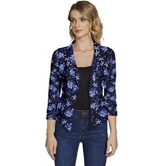 Stylized Floral Intricate Pattern Design Black Backgrond Women s Casual 3/4 Sleeve Spring Jacket by dflcprintsclothing