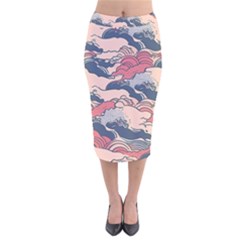 Waves Ocean Sea Water Pattern Rough Seas Digital Art Nature Nautical Velvet Midi Pencil Skirt