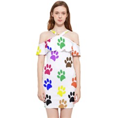 Pawprints Paw Prints Paw Animal Shoulder Frill Bodycon Summer Dress by Apen